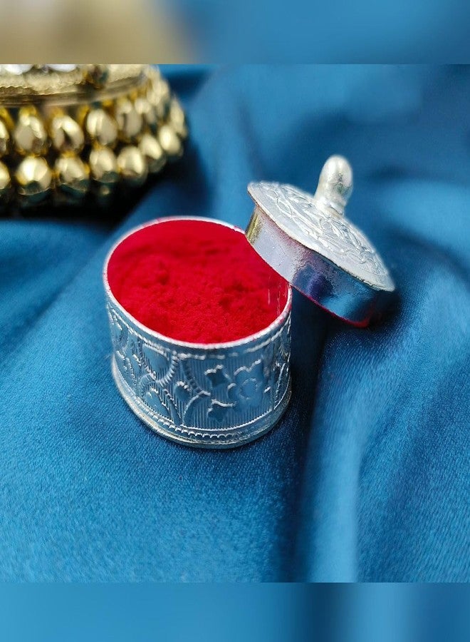Badhai Box صندوق Badhai صندوق بيضاوي مطلي بالفضة، سيندور أو كومكوم داني للنساء، نعناع أو سوباري دان، صندوق عملات جيني لحفل الزفاف، دابي للناث أو دبوس الأنف - Image 2